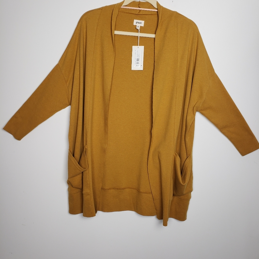 Pact Brooklyn Airplane Cardigan Sweater Size Xl/XXL Chai Heather Organic Cotton